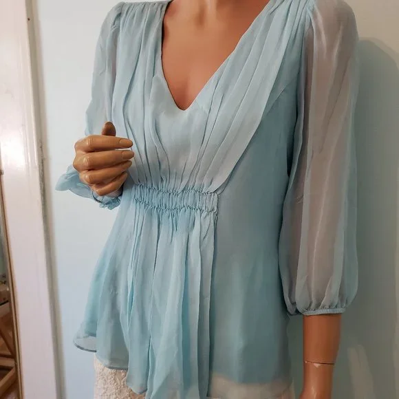 NWT Sundance 100% silk baby blue top, Size PM. - Picture 1 of 12